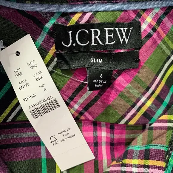 NWT J. Crew Slim-fit Button Down Shirt in Pink Stewart Tartan Size 6 - Picture 8 of 9